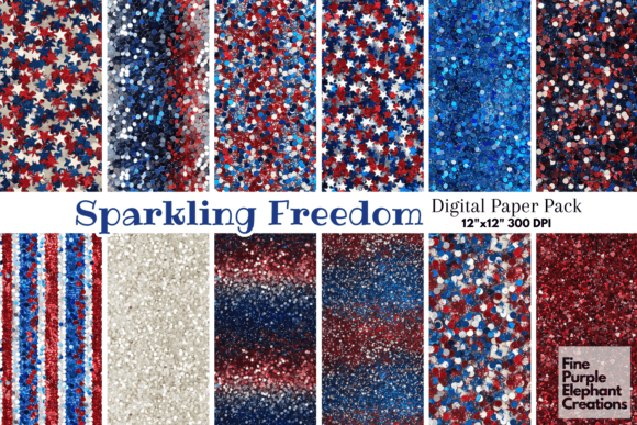 4th of July Glitter Red White Blue USA