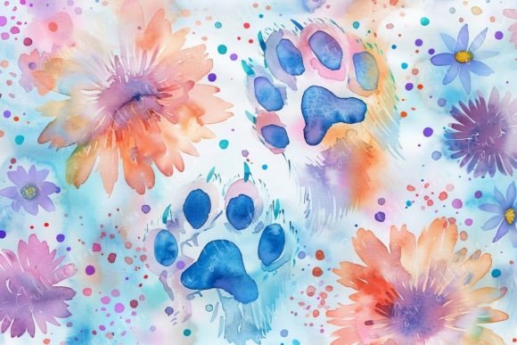 Colorful Watercolor Paw Prints