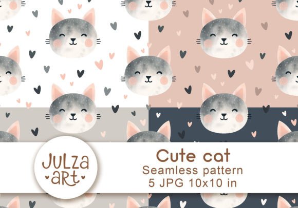 Cute Cat Face Seamless Pattern