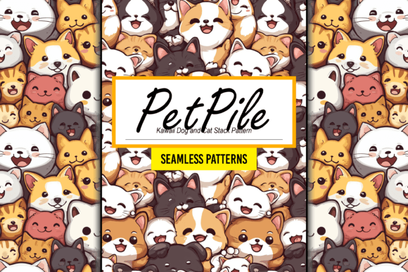 Kawaii Dog Cat Stack Seamless Pattern