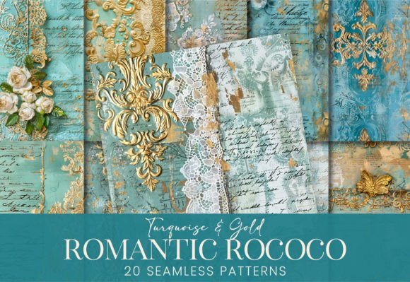 Romantic Rococo Turquoise Gold Old Lace