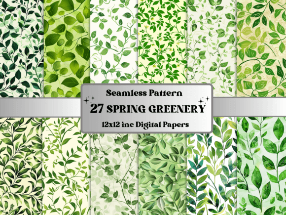 Seamless Spring Greenery Pattern Paper