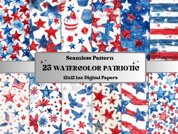 Seamless Watercolor 4th of July Pattern
