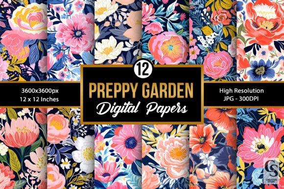 Summer Preppy Flowers Digital Papers